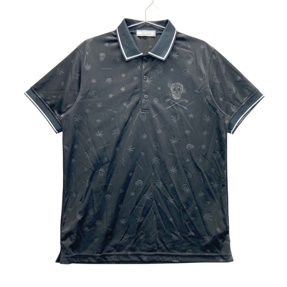 サイズ L MARK-LONA マークアンドロナ 半袖ポロシャツ 総柄 ブラック系 240101474117 ゴルフウェア メンズ ストスト