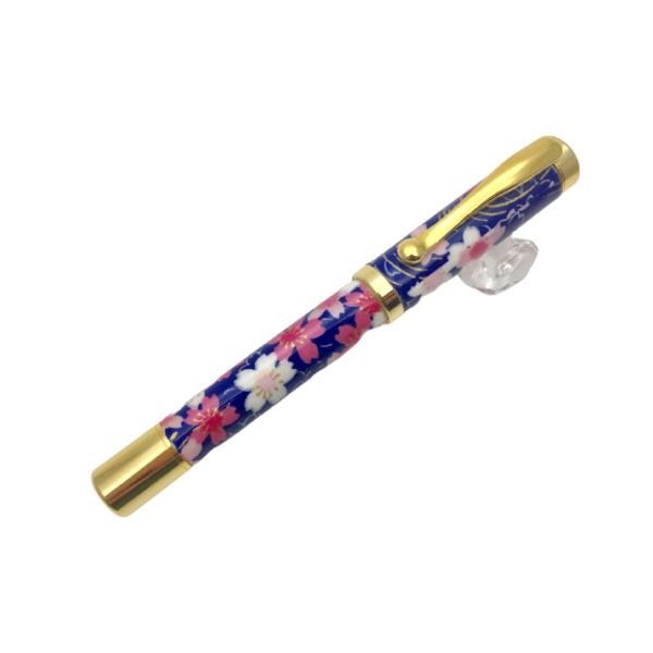 日本製 万年筆 |文房具 桜と流水 紺色 美濃和紙 友禅紙 文具 オフィス用品 ステーショナリー