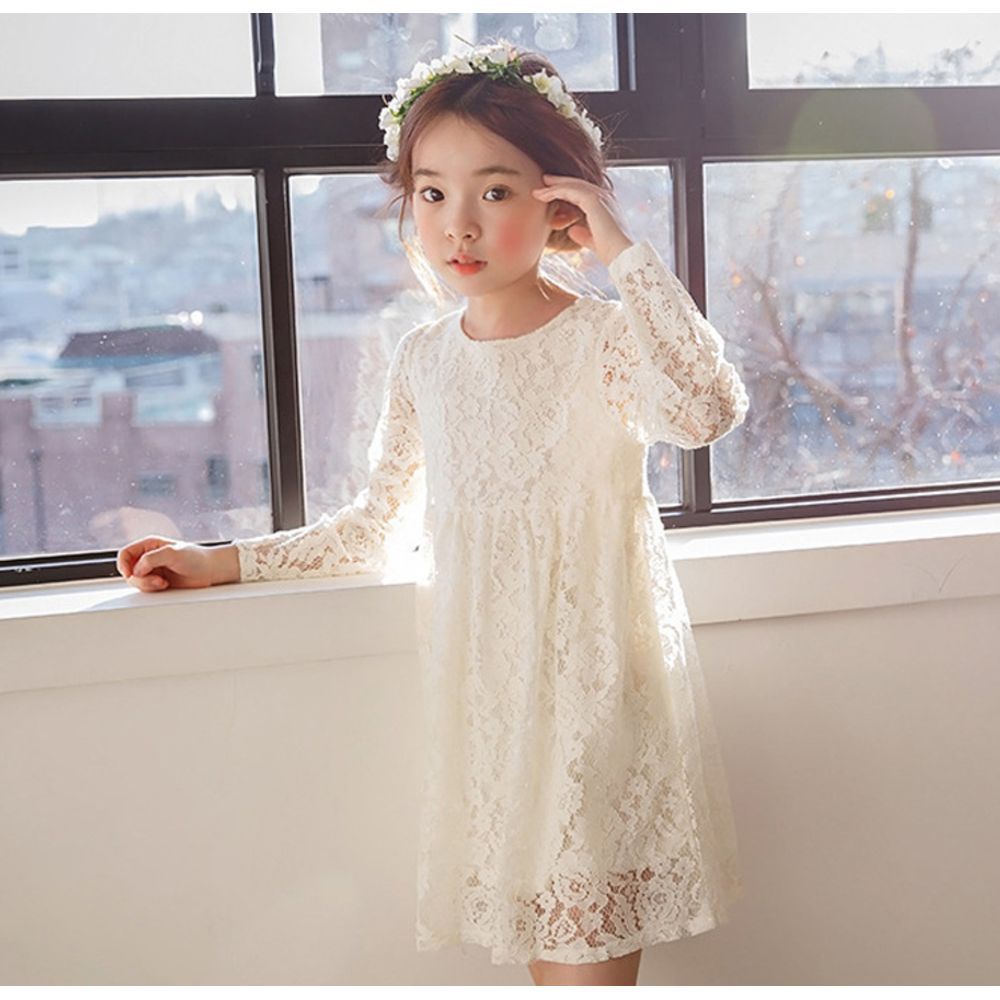 アイボリー  120cm  キッズ ドレス nadr9790 キッズ ドレス 刺繍 子供ドレス ワンピース ワンピ 7分丈 シースルー レース 総レース 子供服 子ども服 女の子 子供 子ども こども おしゃれ かわいい 