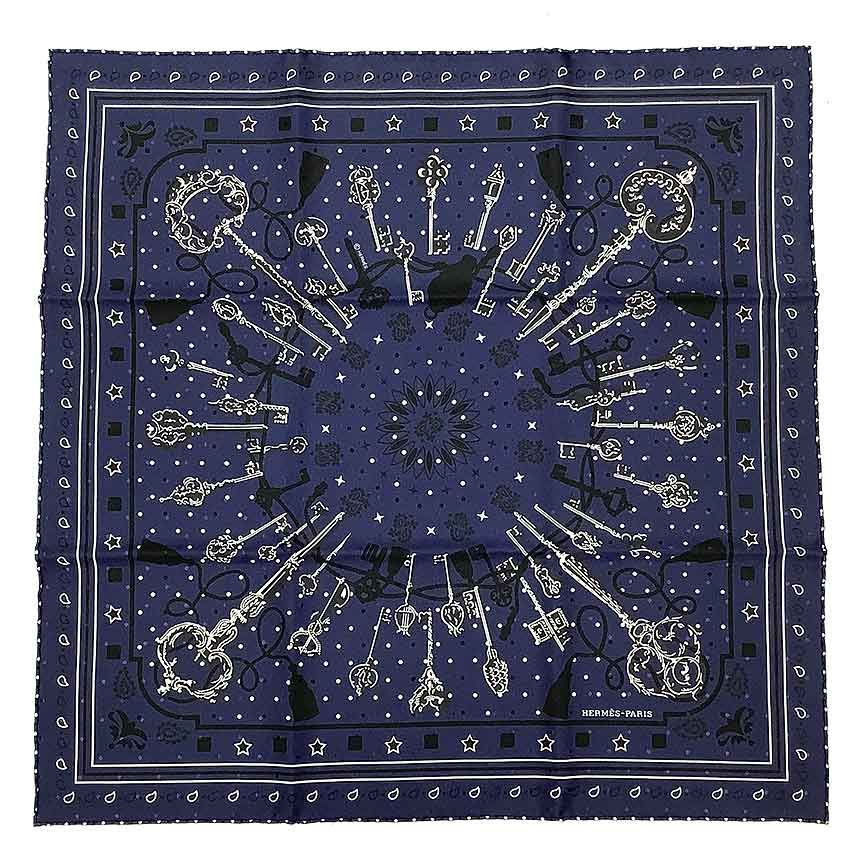 HERMES エルメス スカーフ バンダナ カレ55 Les Cles Bandana レ クレ バンダナ ネイビー ♥ aq12126