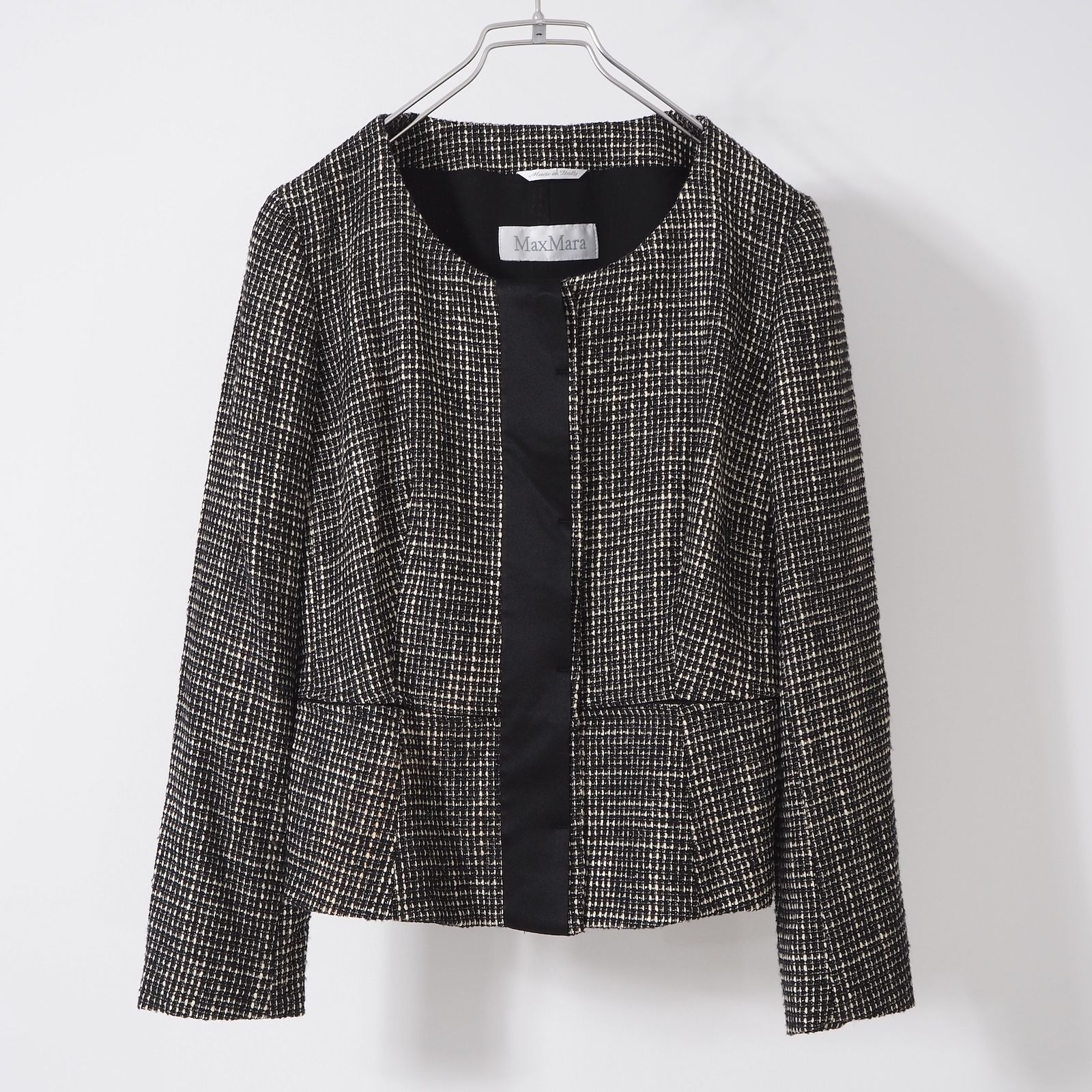 △美品 マックスマーラ Max Mara 白タグ ツイード ノーカラー