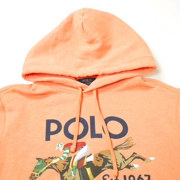 POLO RALPH LAUREN ポロ・ラルフローレン フリースグラフィックフーディ 裏起毛 スウェットプルオーバーパーカー S オレンジ トップス g18412