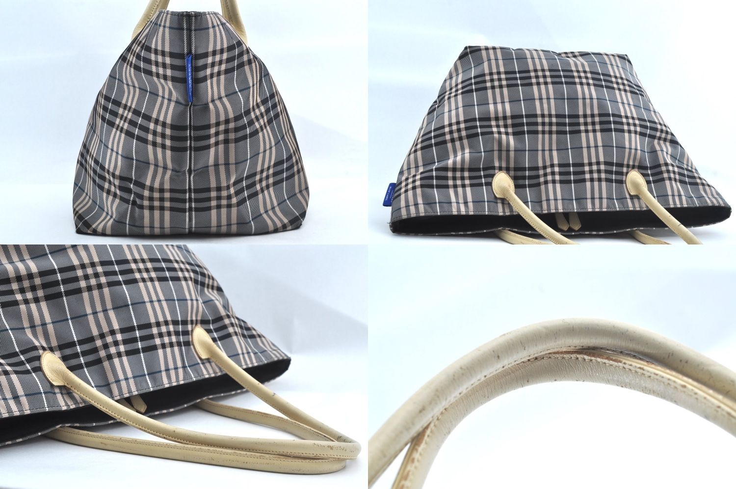 BURBERRY BLUE LABEL バーバリーブルーレーベル チェック柄 ショルダートートバッグ ナイロン レザー グレー ブラック L2720