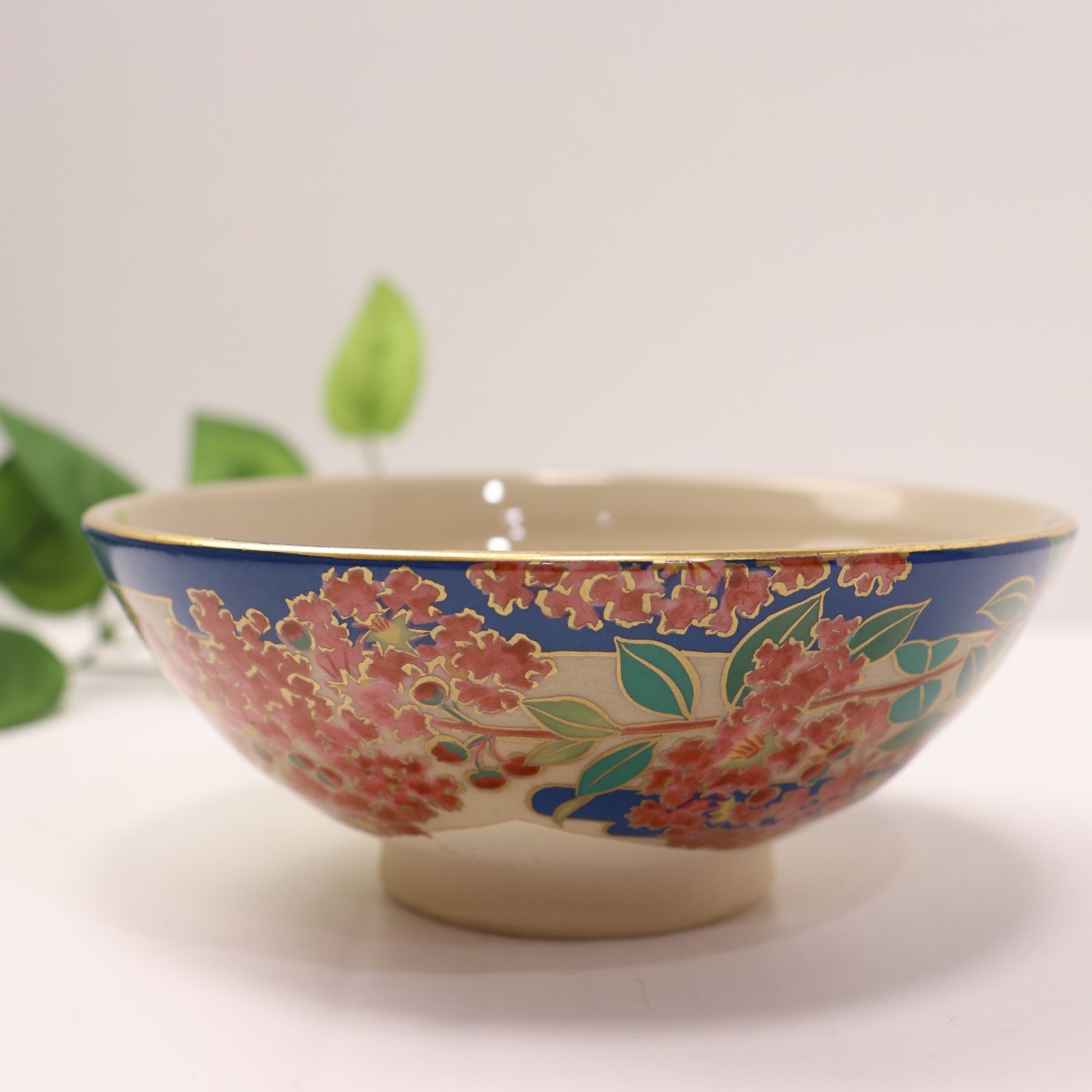 桑野睦子】御所の花十月 萩の花茶盌京焼金彩色絵 抹茶碗茶道具茶道