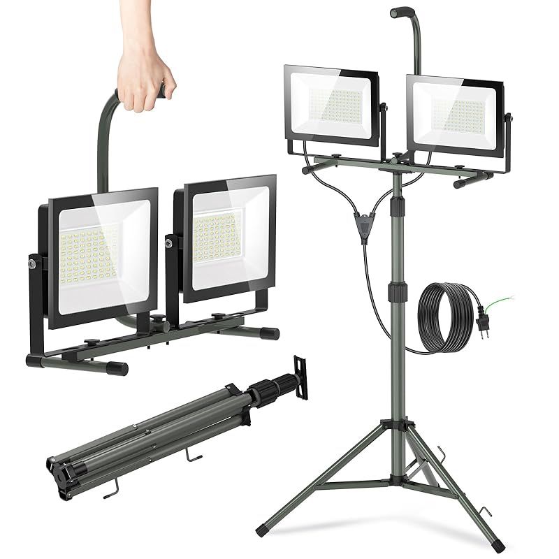 KIWEN 投光器 led 作業灯 200W 30000lm 屋外 ワークライト 防水IP66 2灯対応 スタンド付き投光器 三脚付きスタンドライト 高さ調節106-195cm 作業ライト 昼光色 6500K 高輝度 高放熱 長寿命 省エネ 軽量 広角12 1