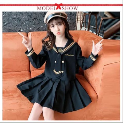 女子小学生 セーラー服 子供制服 上下セット 学園祭 ハロウィン衣装 コスプレ用 長袖スーツ スクールスタイル キッズサイズ 季節対応 kkkfio