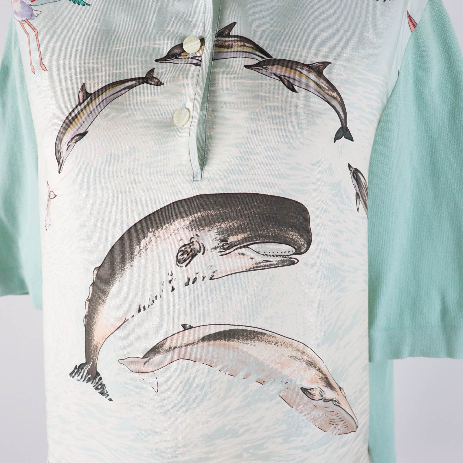 美品◎HERMES エルメス ヴィンテージ La Vie Precieuse de la Mediterranee 　地中海の貴重な命 ツイルレーヌ Hボタン 半袖ポロシャツ M 美品◎HERMES エルメス ヴィンテージ La Vie Precieuse de la