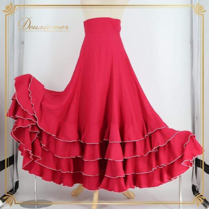 フラメンコ 衣装 ファルダ スカート 無地 ボランテ フリル ハイウエスト チェリー ピンク系 細め かわいい 発表会 パーティ 舞台 スカート 衣装 おしゃれ シンプル レディース ステージ衣装 楽しい 可愛らしい お洒落 ふんわり 舞踏会
