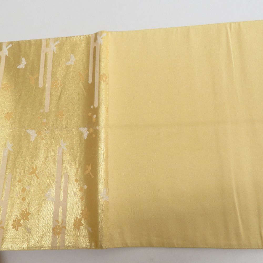 袋帯 正絹 金糸 金色x緑色x多色 鳳凰に華文紋様 六通柄 フォーマル