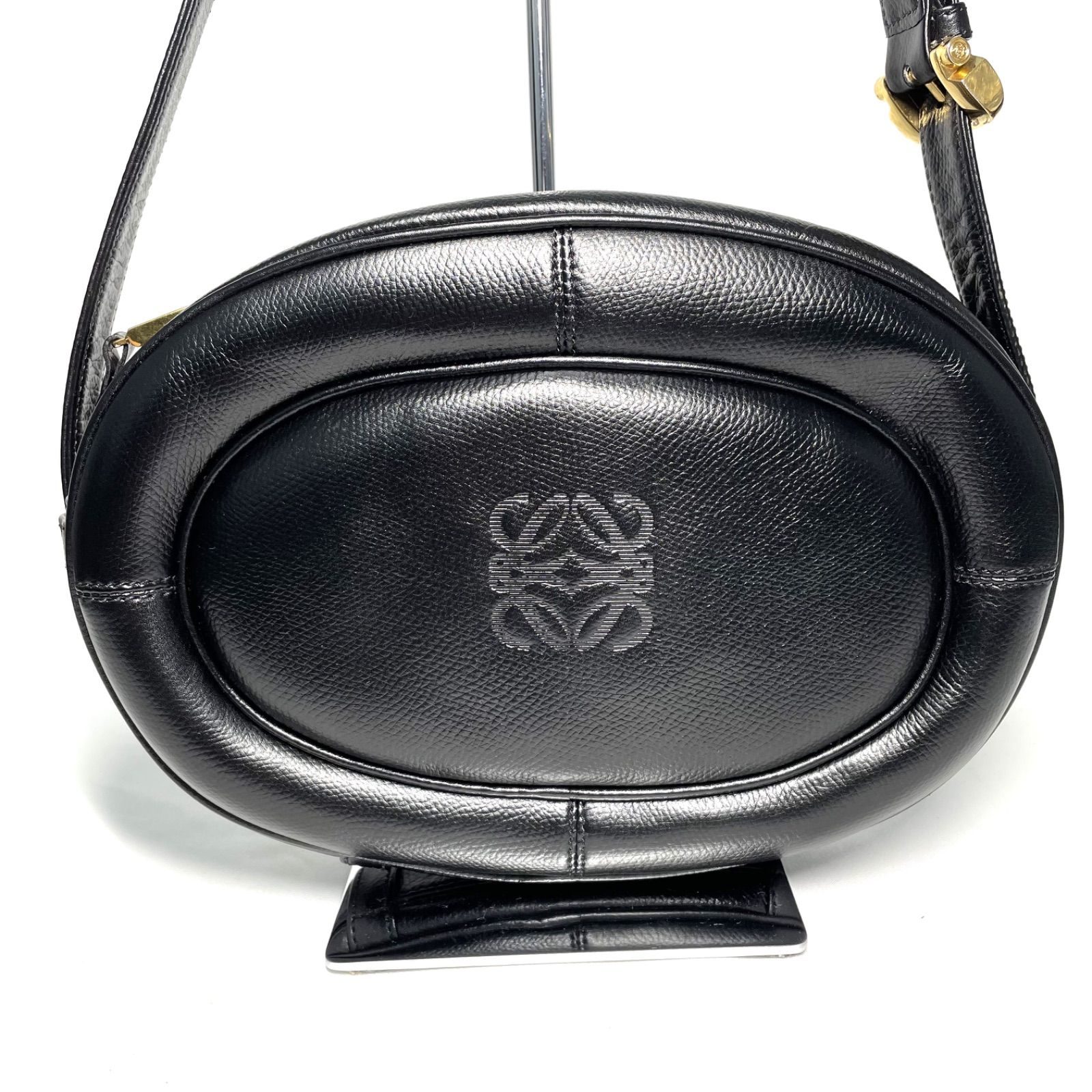 ロエベ LOEWE レザー ショルダーバッグ アナグラム オーバル ブラック 