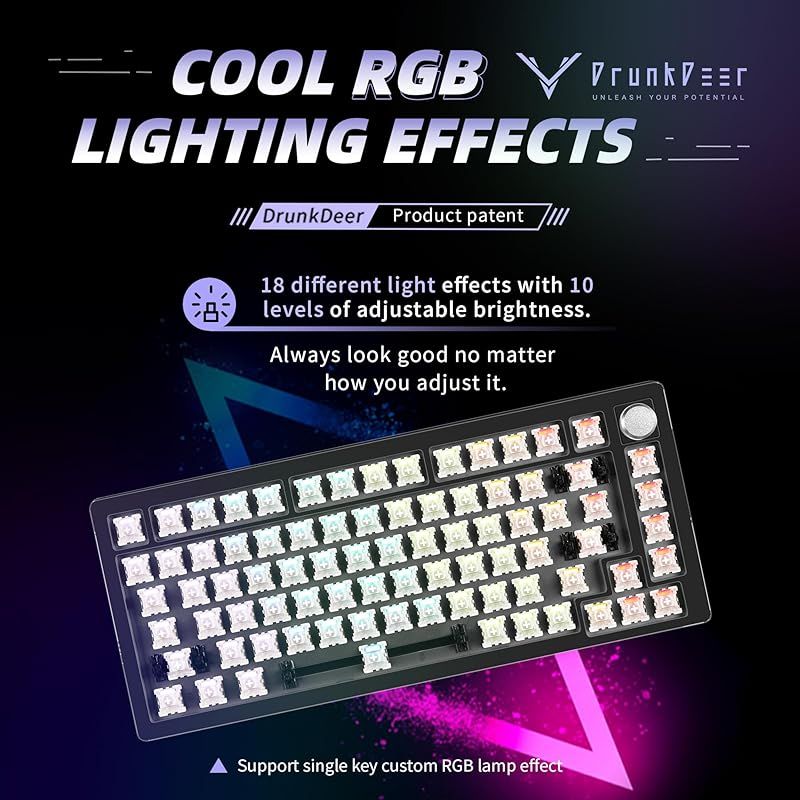 DrunkDeer A75 ラピッドトリガー キーボード メカニカル TKL ゲーミング 磁気スイッチ RGB 高速反応 有線 USB コンパクト 82キー Type C ノブ付き ベアボーン ブラック キーキャップなし