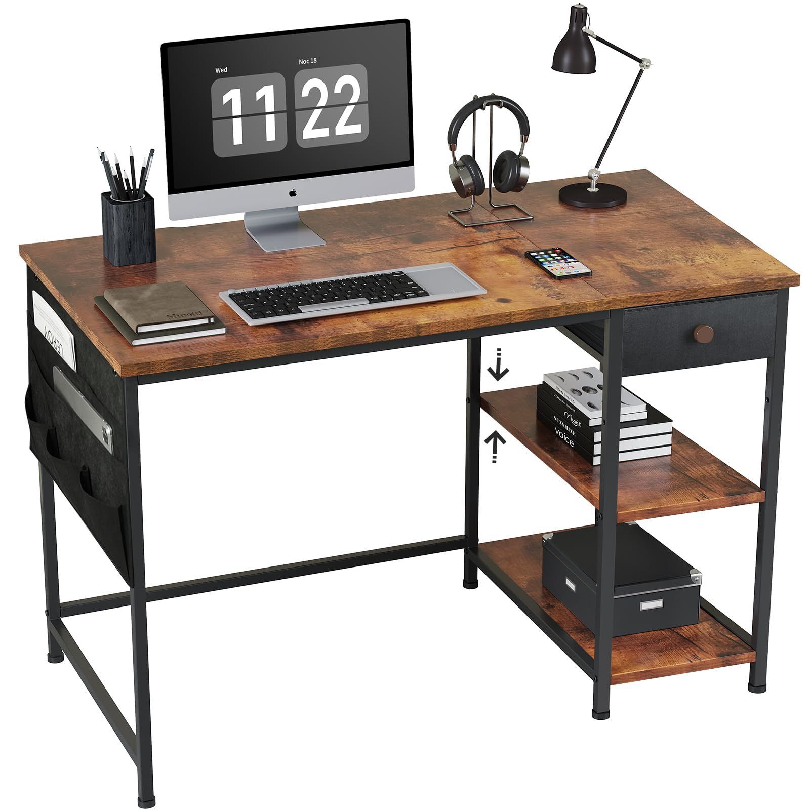 YeTom デスク パソコンデスク 机 pcデスク 子 幅120cm computer desk ワークデスク 左右入替可 引き出し付き 勉強机 学習机 ban hc 作業机 収納付きデスク ビンテージ