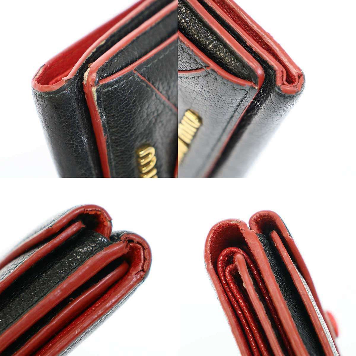 【美品】MIU MIU 三つ折り財布 ラブレター ブラック/レッド miu miu ミュウミュウ マドラス ラブレター 3つ折りコンパクト