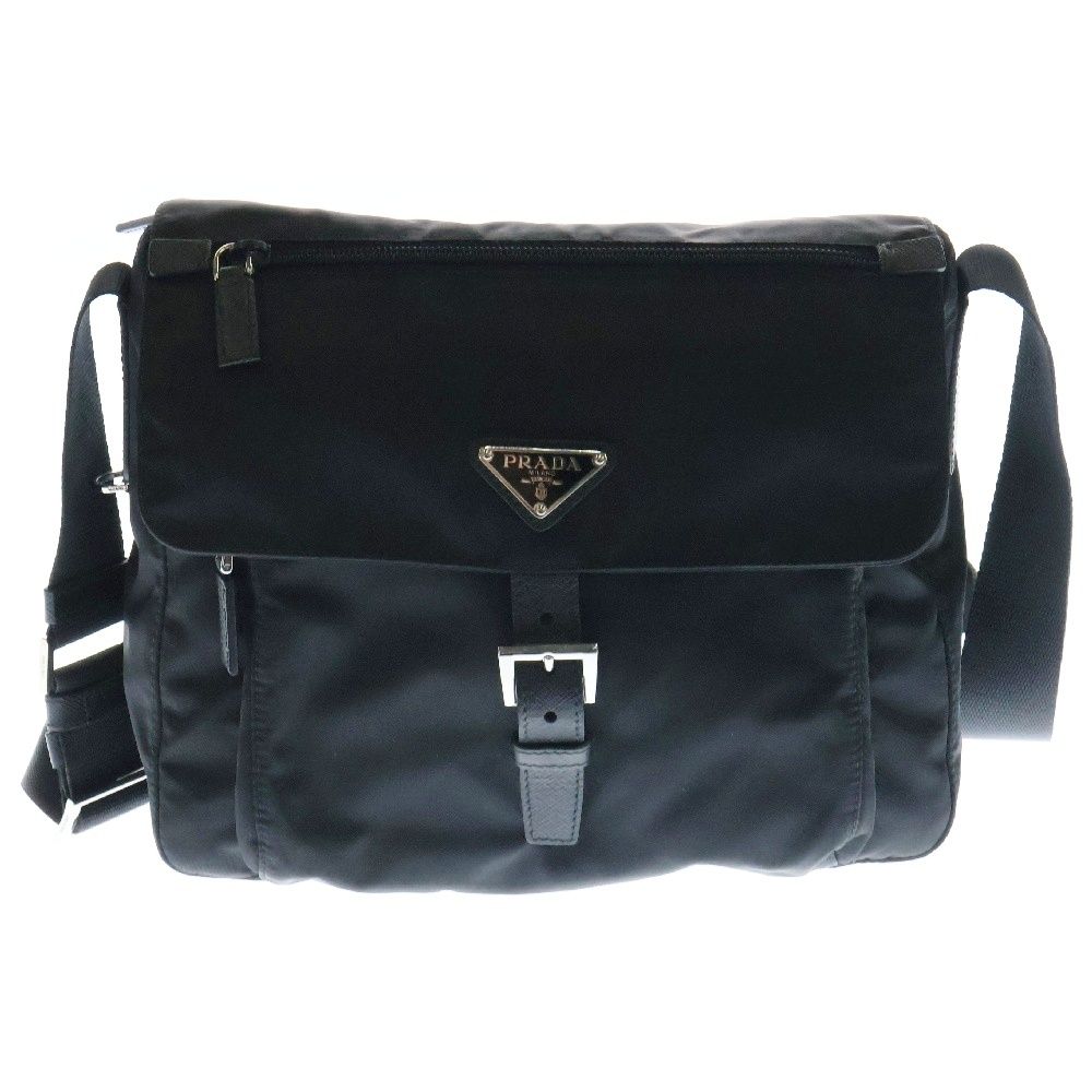 PRADA プラダ テスート ショルダーバッグ ロゴ三角プレート ナイロン×レザー ブラック BT8991