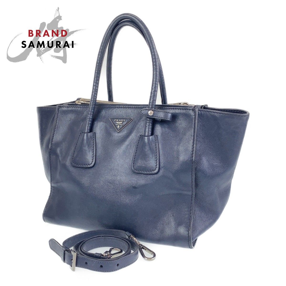 PRADA プラダ ネイビー レザー 2way トートバッグ ショルダーバッグ 