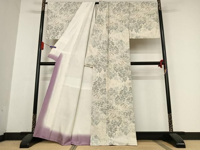 平和屋着物○本場大島紬 白大島 カタス7マルキ 樹林風景文 正絹 逸品