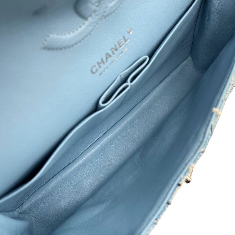 シャネル CHANEL マトラッセ25 A01112 ブルー シルバー金具 ツイード  