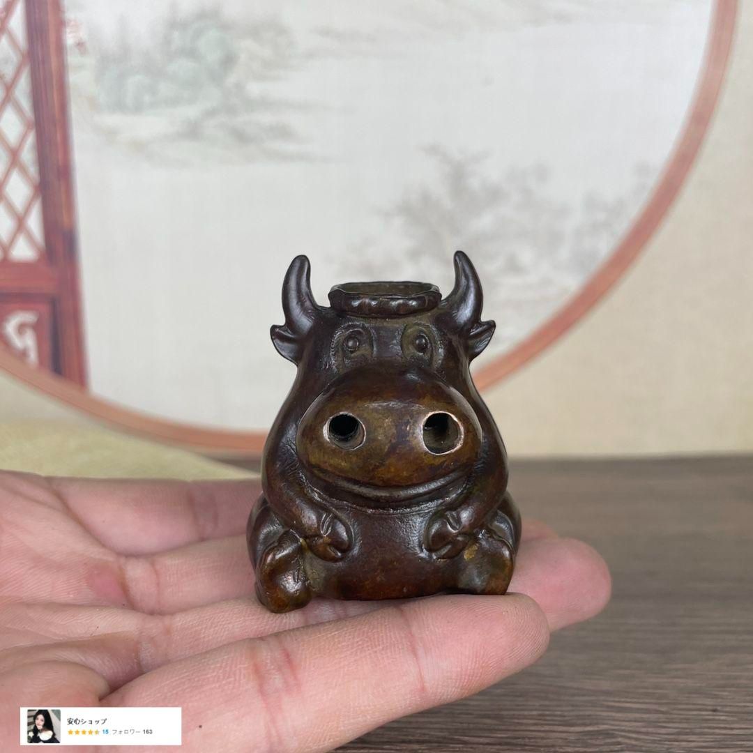 銅製 牛気沖天倒流香 旺市牛 茶台薫香炉 香道具 工芸品 置物