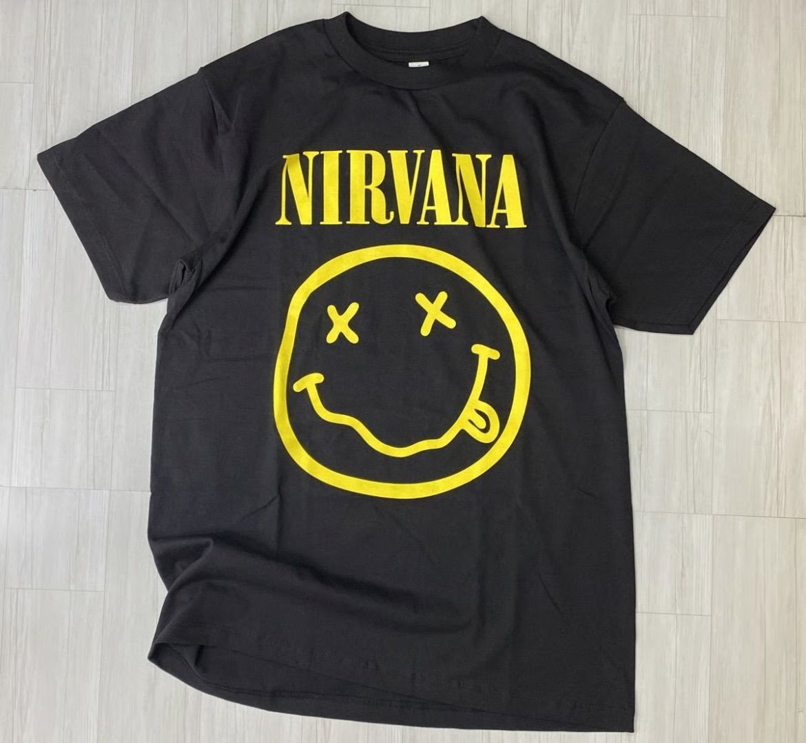 LA発 Nirvana ニルヴァーナ 半袖 ヘビーウェイト Tシャツ 黒 バンドT スマイリーフェイス