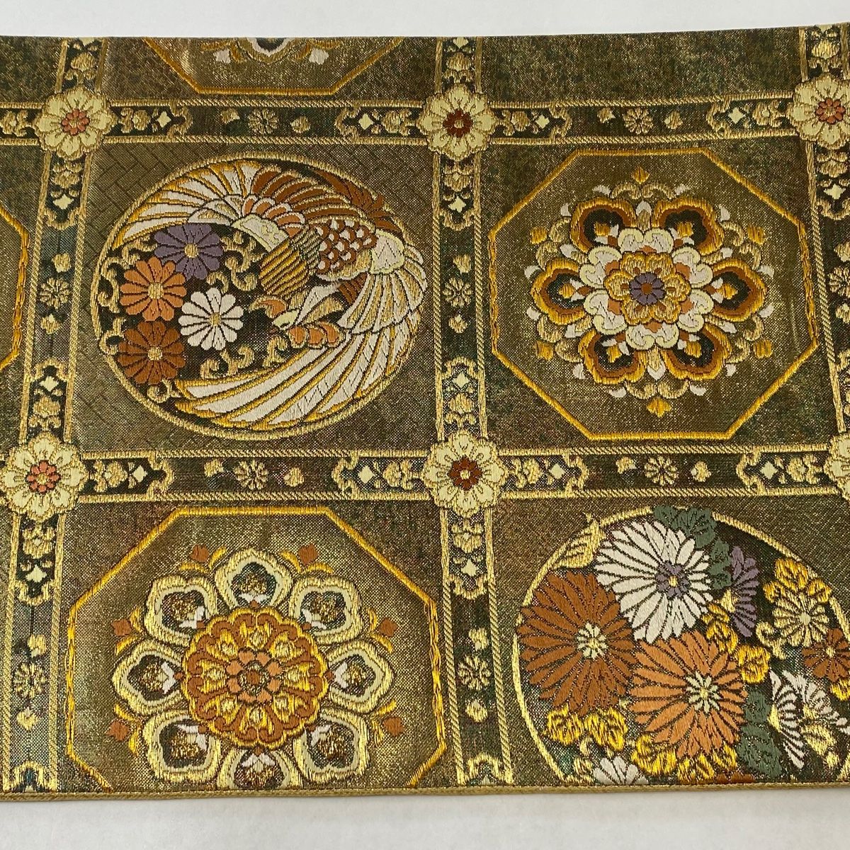 袋帯 秀品 本金箔 鳳凰 華文 金糸 箔 金色 六通 正絹 【中古