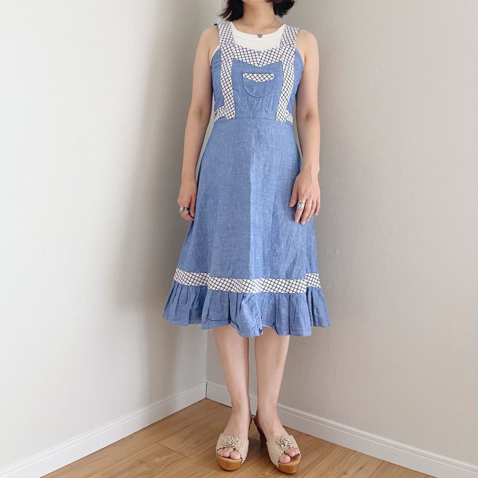 Pine Flower エプロン カントリーワンピース ハンドメイド作家 Pine Flower エプロン カントリーワンピース ハンドメイド作家