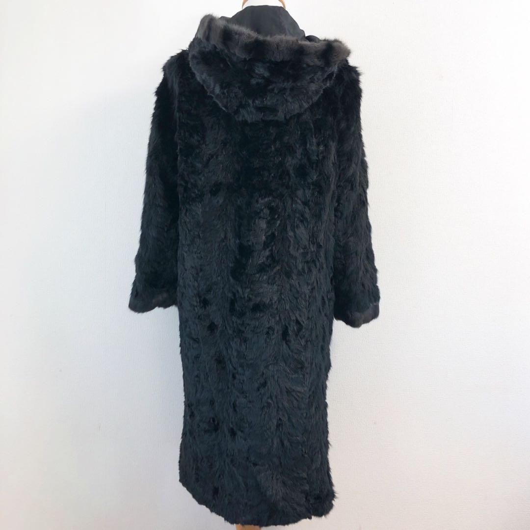 毛皮 リアルファー ロング コート 黒 ブラック ファーロングコート 毛皮 リアルファー 豹柄 ヒョウ 昭和レトロ
