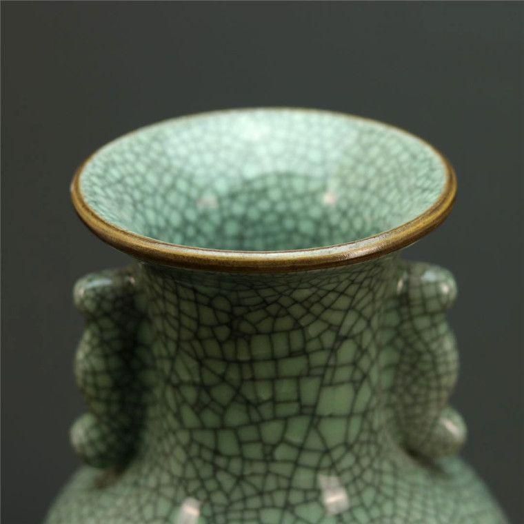 北宋青磁割れ両耳瓶 景徳鎮 陶磁器 装飾品 現代工芸品 美術品