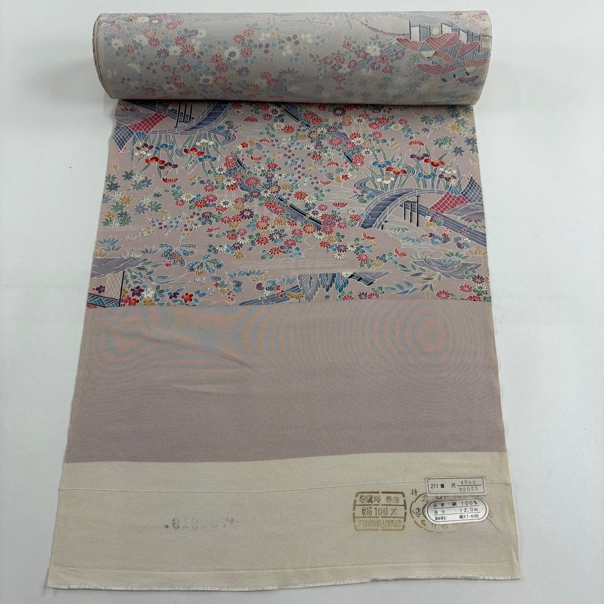 反物 秀品 小紋 松竹梅 家屋 灰紫 正絹