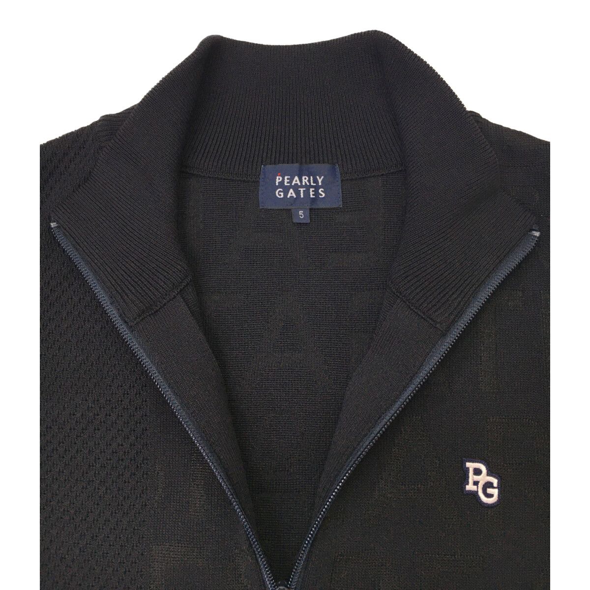 【新品タグ付】パーリーゲイツ メンズ　Ｌ　ニットアウター　フルジップ　サイズ5 未使用品 メンズ パーリーゲイツ PEARLY GATES ニットアウター 5(L) 紺