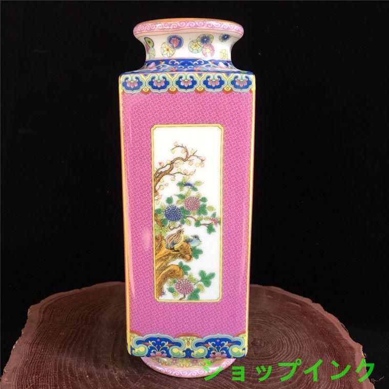 乾隆粉彩花鳥四方円口花瓶 景徳鎮 陶磁器 装飾品 工芸品 美術品