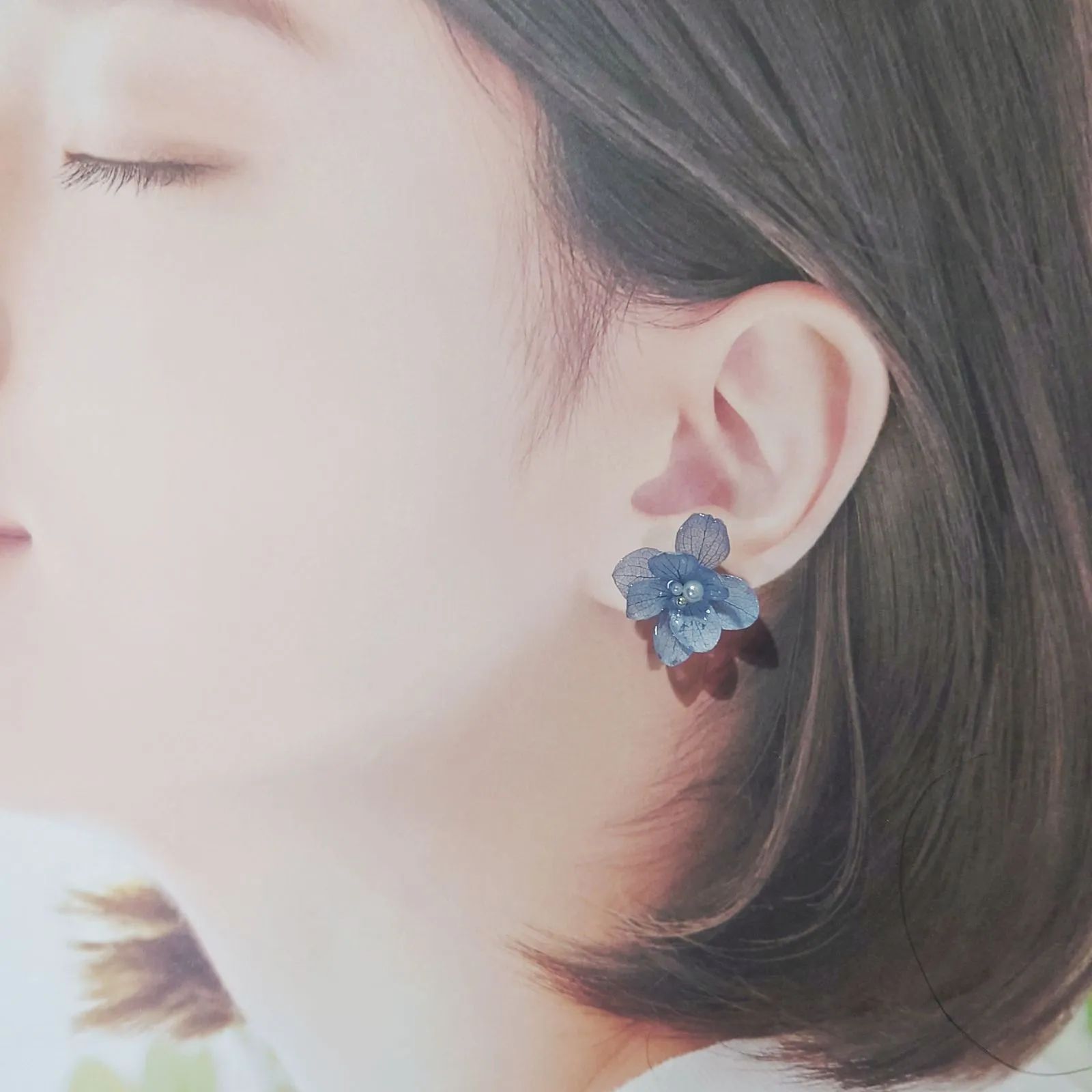 ロイヤルブルー紫陽花 本物のお花ピアス/イヤリング - メルカリ