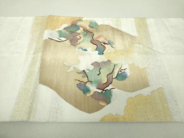 平和屋着物○爪掻き本綴れ 太鼓柄袋帯 立波飛鶴松文 金銀糸 正絹 逸品