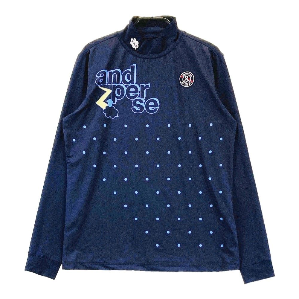 サイズ：M AND PER SE アンパスィ  ハイネック 長袖Tシャツ ドット柄 ネイビー系 [240101295871]# ゴルフウェア レディース ストスト