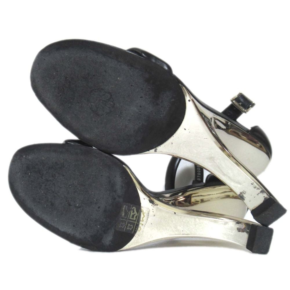 美品 Alexander McQueen アレキサンダーマックイーン アンクルストラップ デザインヒール サンダル サイズ38 約24.5cm ブラック レディース 古着  USED