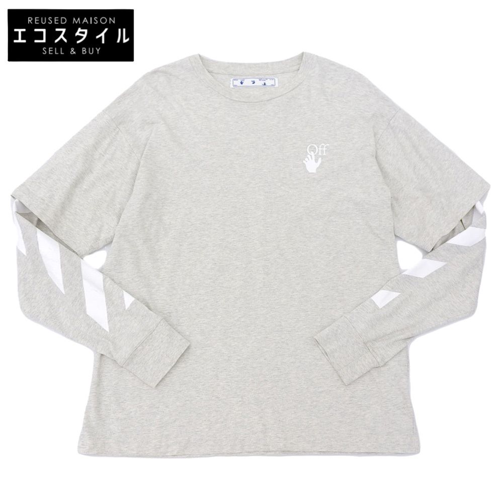 OFF-WHITE オフホワイト バックアロー レイヤードデザイン ロングスリーブ カットソー トップス メンズ グレー S 2084224585 S