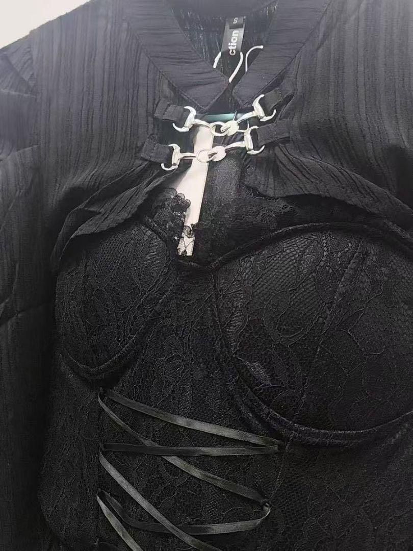ゴスロリ服 黒ロリコスプレ 地雷系 ミニドレス ビスチェ ボレロ 3点セット ゴスロリ服 黒ロリコスプレ 地雷系 ミニドレス ビスチェ ボレロ