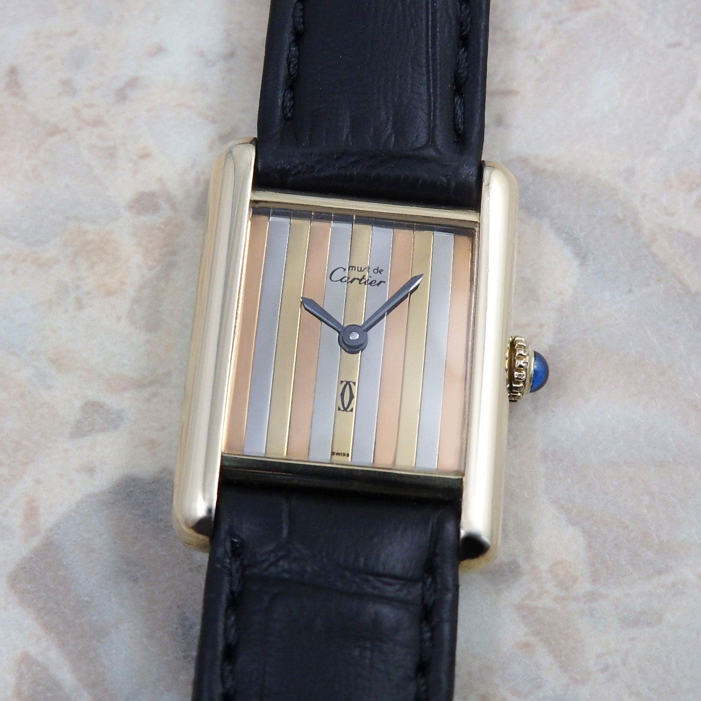 カルティエ must de Cartier Tank SM Trinity stripe 手巻き ヴィンテージ マストタンク レディース フェイス アンティーク腕時計