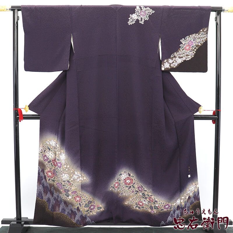 訪問着 林淳一 落款 作家物 袷 レディース 正絹 紫 辻が花 身丈162cm 裄丈68cm パーティ 会食 ビジネス M～Lサイズ相当 リサイクル着物 リユース着物 着物 送料無料 即日発送
