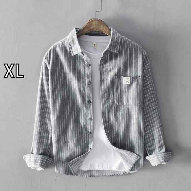 XL メンズ ファッション 服 男性用 オシャレ シンプル 大人 かっこいい 大きいサイズ ストリート 紳士服 縦縞 長袖 シャツ 韓国スタイル カジュアル 綿 シャツ ベルベット 厚手 シャツ