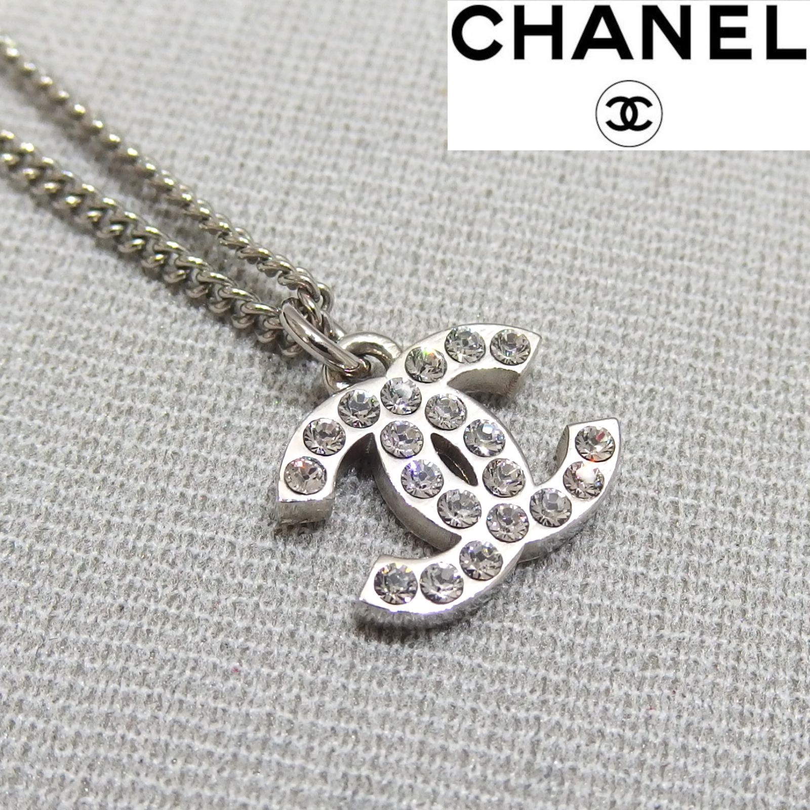 美品☆CHANEL ココマーク ラインストーン ペンダント ネックレス F12 シルバー クリア シャネル☆ - メルカリ