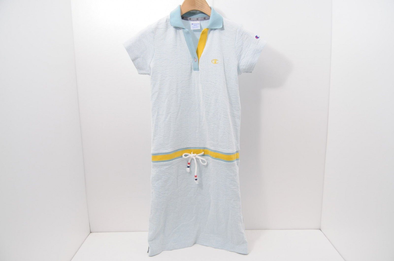 中古 レディース チャンピオンゴルフ Champion ワンピース S 水色 半袖 スキッパー ストライプ