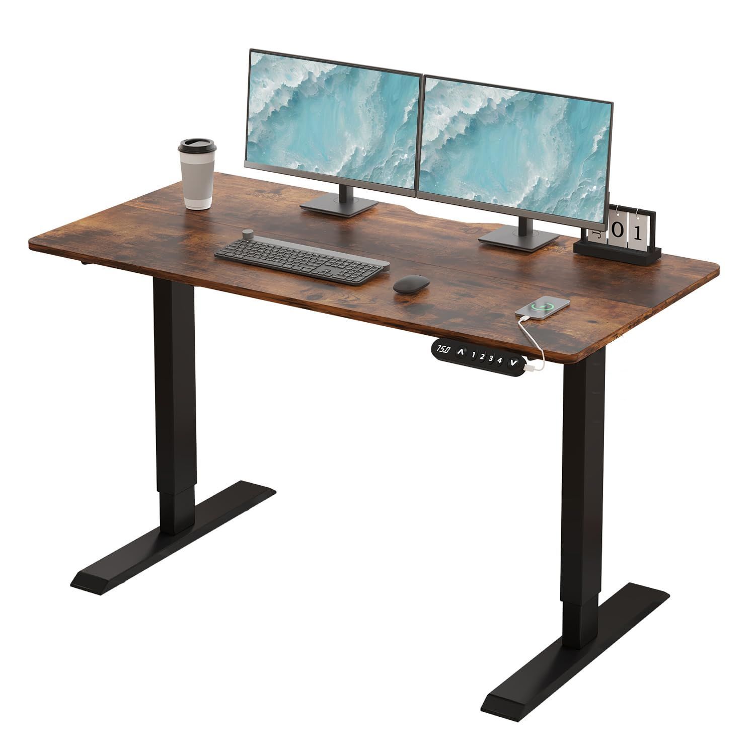 机 電動昇降式スタンディングデスク ゲーミングデスク パソコンラック PCデスク パソコンデスク つくえ 高さ調節 昇降式 高さ調節メモリー機能付き デスク 幅100CM×奥行60CM 高さ69 115CM Radlove ブラウン