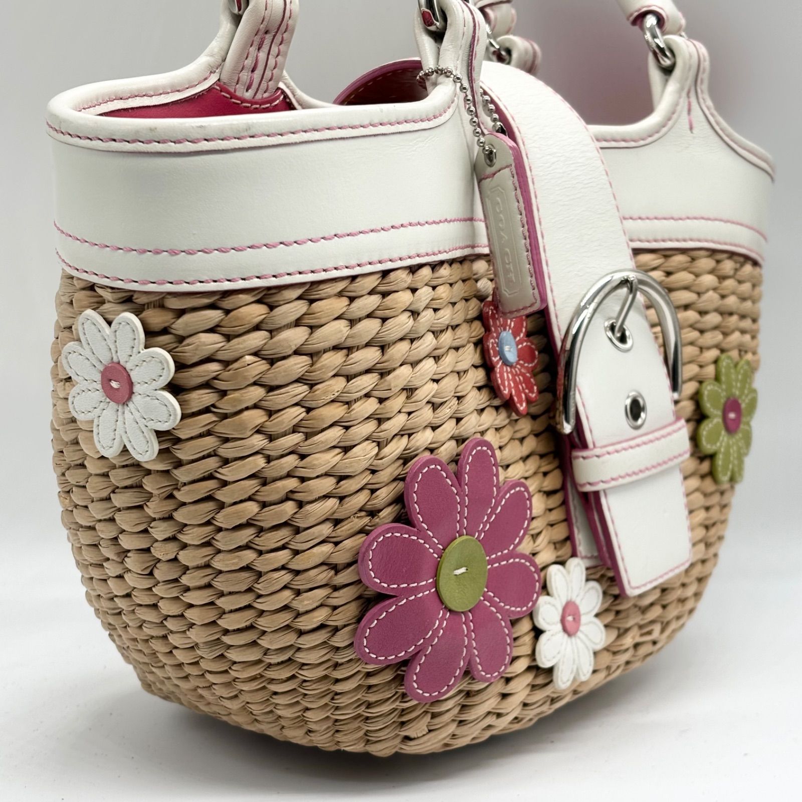 COACH コーチ フラワー カゴバッグ ハンドバッグ 花 レザー 4443