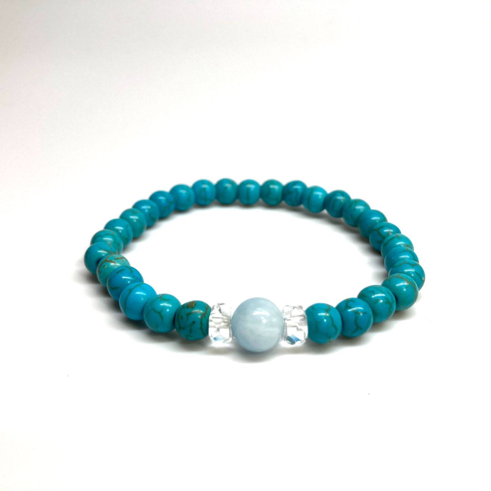アクアマリン -ターコイズ ブレスレット パワーストーン 8mm×6mm メンズ レディース 男性 女性 お守り ハンドメイド