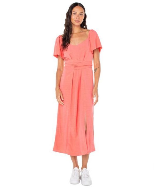 【送料無料】 ロキシー レディース ワンピース トップス Juniors' Bungalow Bliss Solid-Color Tie-Back Midi Dress Sugar Coral