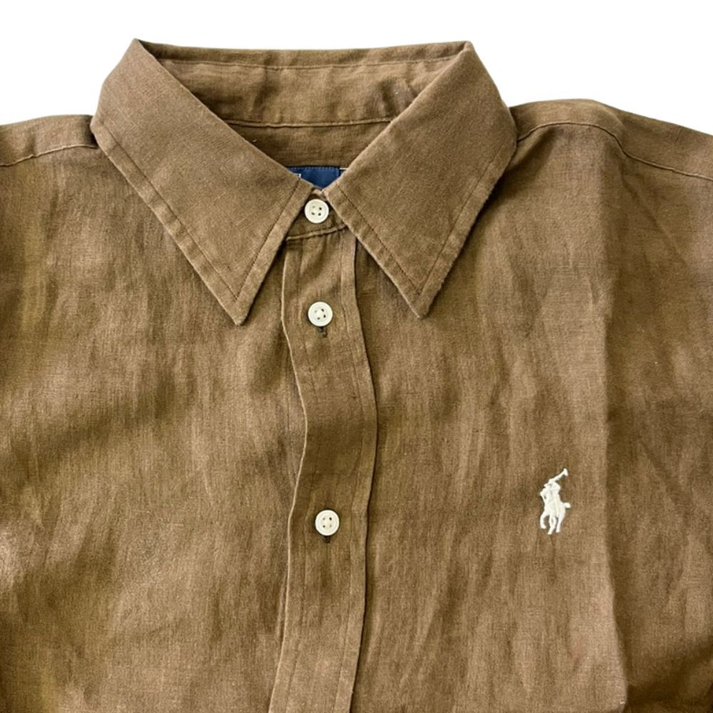 美品 Polo by Ralph Lauren ポロバイラルフローレン 長袖 リネンシャツ 160/84A ブラウン レディース 古着 中古 POLO RALPH LAUREN - 美品 Polo by Ralph Lauren ポロバイラル