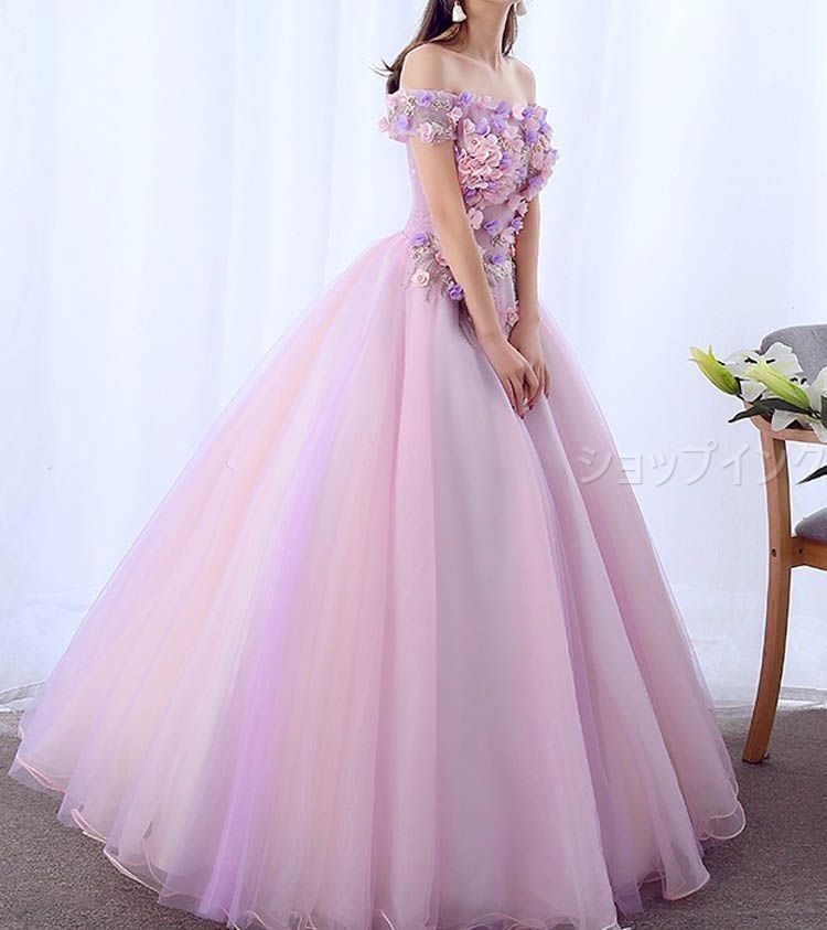 ドレス ロングドレス 色 二次会 パーティードレス 花モチーフ プリンセス 花嫁 ウェディングドレス コンサート 披露宴 結婚式 演奏会 プロムドレス ステージ衣装