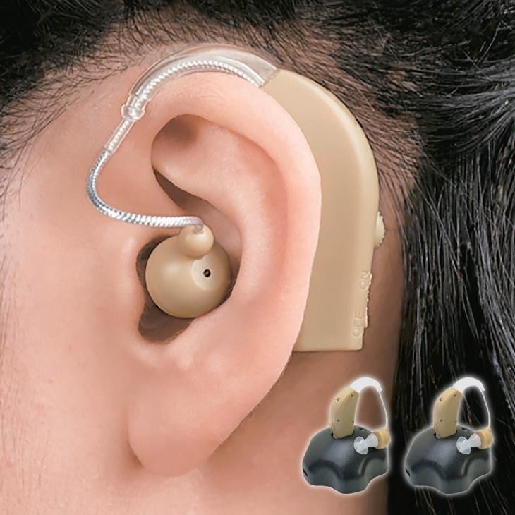 【新品※ショップ出品】充電式 集音器 2個組 耳掛けタイプ シリコンイヤーピース6種 らくらく 安心 楽ちん 軽量 目立ちにくい ベージュ 音量調節 USB充電 アダプター付き 3カ月間保証