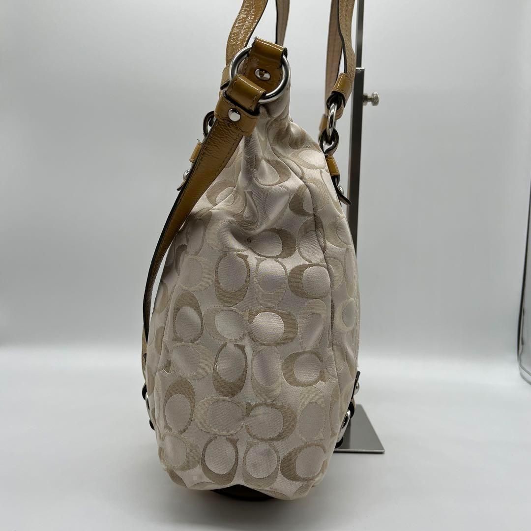 【良品】COACH 2way シグネチャー トートバッグ ベージュ 金具 良品】COACH 2way シグネチャー トートバッグ ベージュ 金具