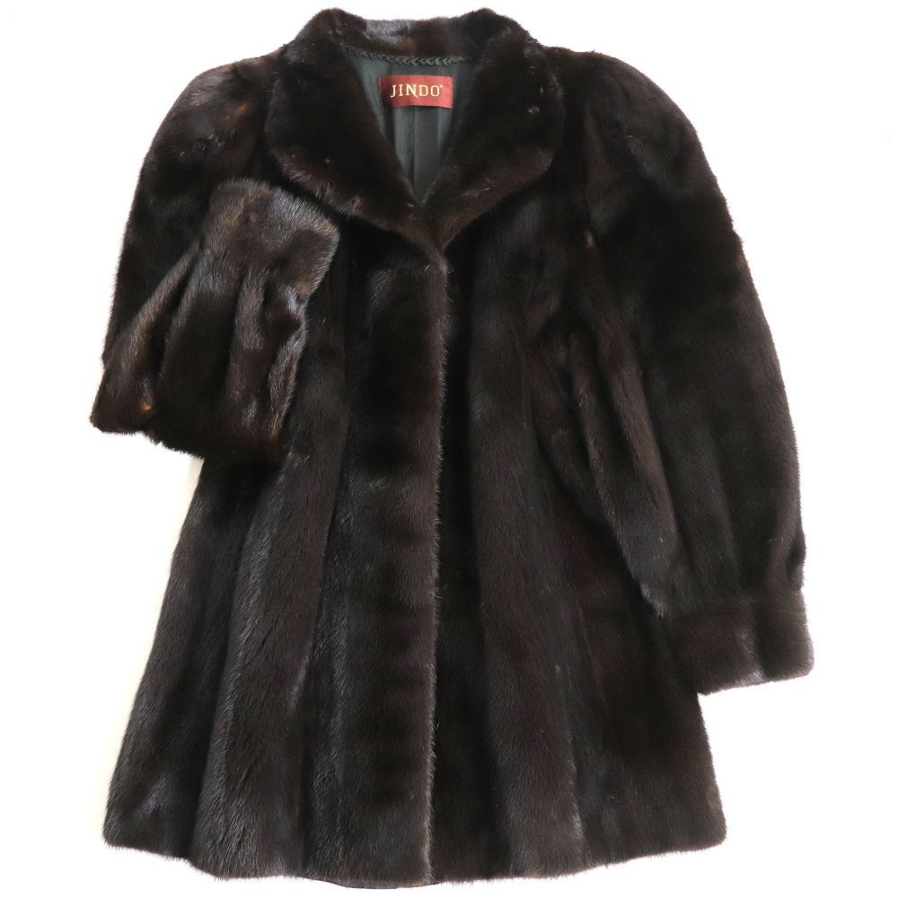 極美品★JINDO　SAGA MINK　サガミンク　本毛皮 毛並み極美品▽JINDO SAGA MINK サガミンク 裏地ロゴ柄 本毛皮